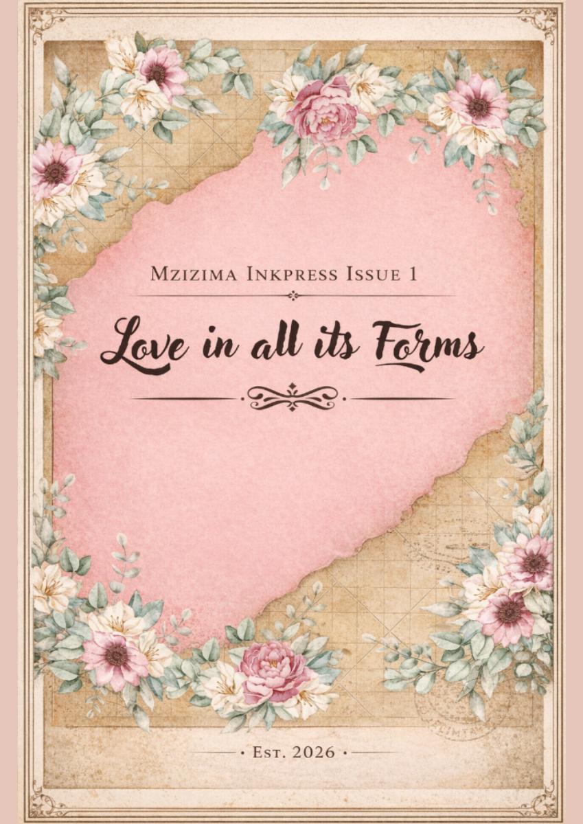 Issue 1 cover: Love in all its Forms, with flowers and pink paper